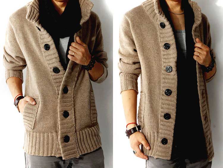 <em>男士</em>纯色立领<em>毛衣开衫</em>外套 秋冬新款韩版男装