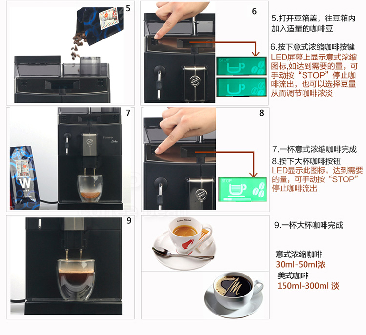 喜客(saeco) lirika全自动咖啡机商用意式进口现磨咖啡机 银/黑