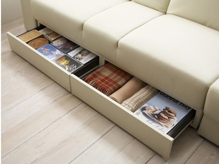 多功能沙发床 皮艺沙发 储物沙发带抽屉(米白色皮艺 210*90*55cm)