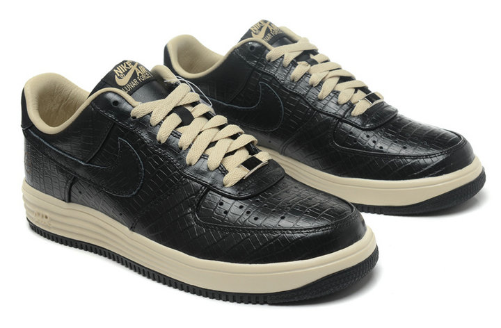 耐克nike 空军一号登月男鞋板鞋黑色鳄鱼纹藤原浩闪电 638130-009
