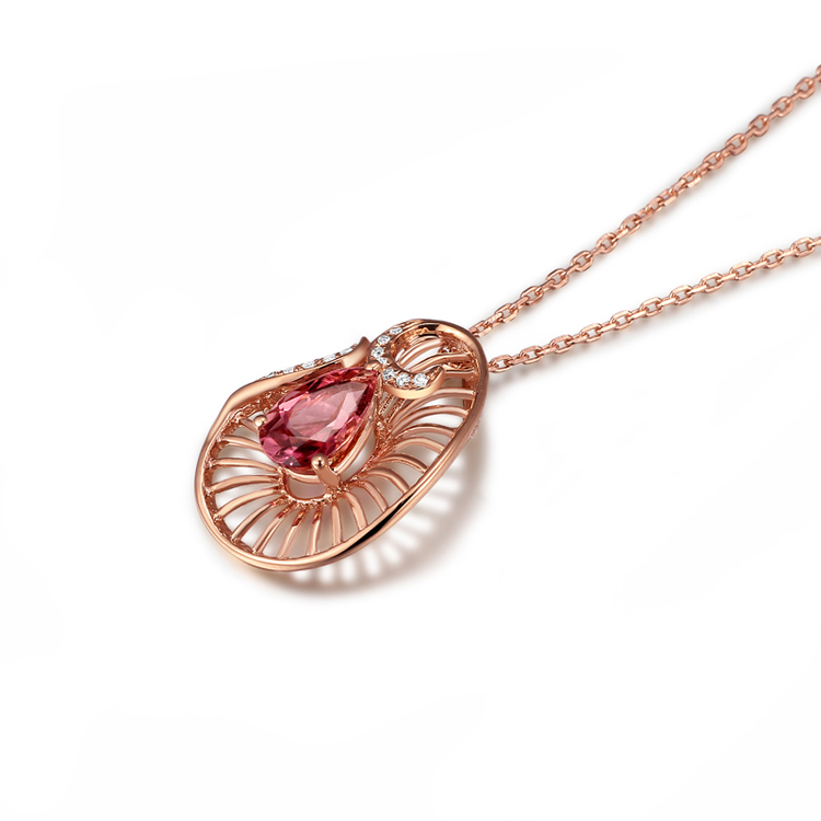 金叶珠宝 情网18k金碧玺吊坠 k金项坠吊坠 au750吊坠 k金镶嵌吊坠