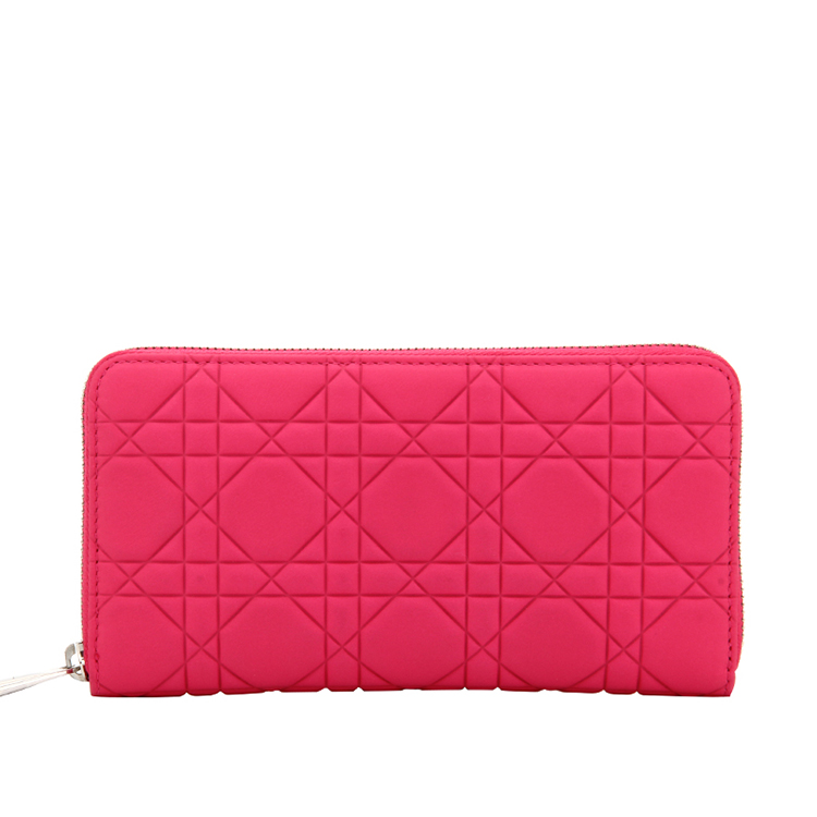 dior迪奥玫红羊皮长款钱包1601711新品