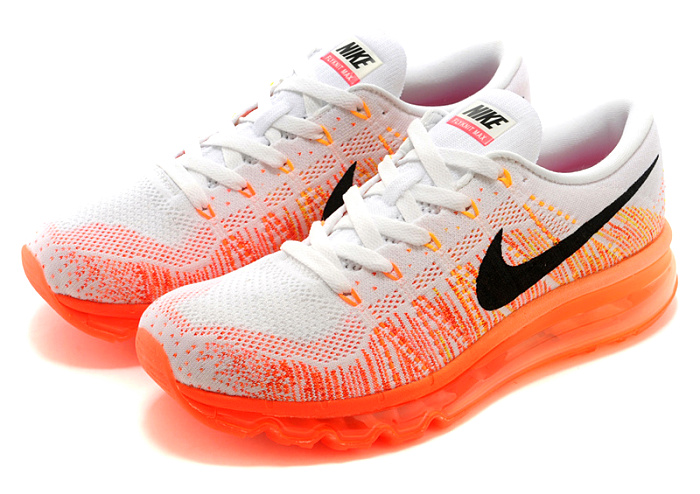 耐克nike 2015新款flyknit air max彩虹编织气垫飞线跑步鞋(桃红黄