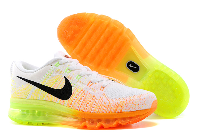 耐克nike 2015新款flyknit air max彩虹编织气垫飞线跑步鞋(桃红黄