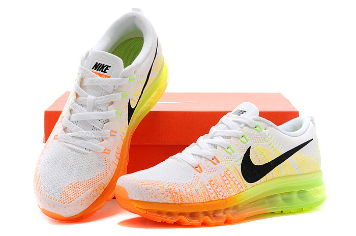 耐克nike 2015新款flyknit air max彩虹编织气垫飞线跑步鞋(紫桔红