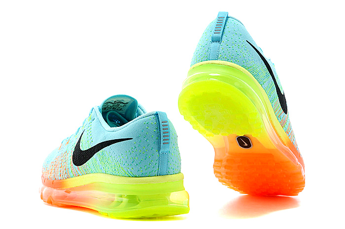 耐克nike 2015新款flyknit air max彩虹编织气垫飞线跑步鞋(紫桔红