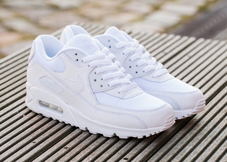 nike air max90男鞋百搭女鞋全白纯白网面气垫情侣款跑步鞋537384-111