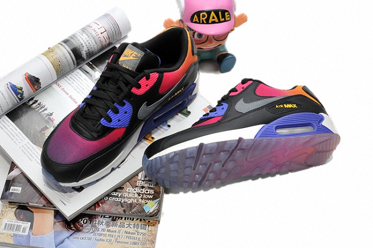 耐克男鞋air max90复刻气垫运动鞋女鞋 旅游跑步鞋537383(渐变彩虹 42