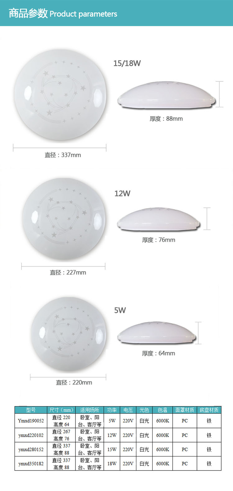 【阳明ymxd190052;ymxd220102;ymxd280152;ymxd350182吸顶灯】阳明led