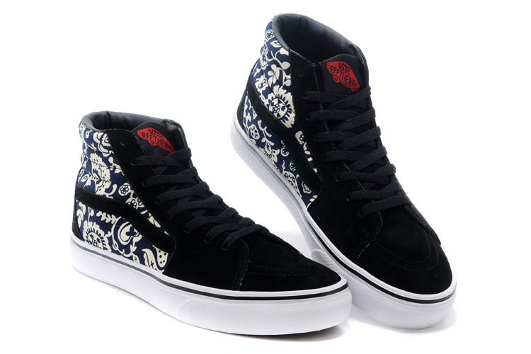 vans新款 青花瓷高帮帆布鞋板鞋 v098 v090 v091(青花瓷黑金)