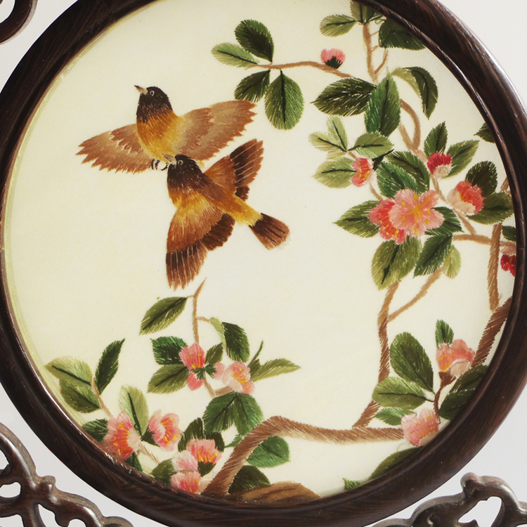 千莹湘绣 鸡翅木框架 双面绣屏风摆件 中国特色手工艺品 出国礼品送