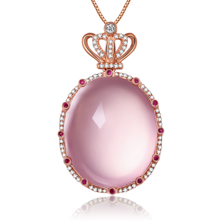 芙蓉石女吊坠 18k金镶嵌 玫瑰金 天然芙蓉石吊坠女结婚情侣礼物