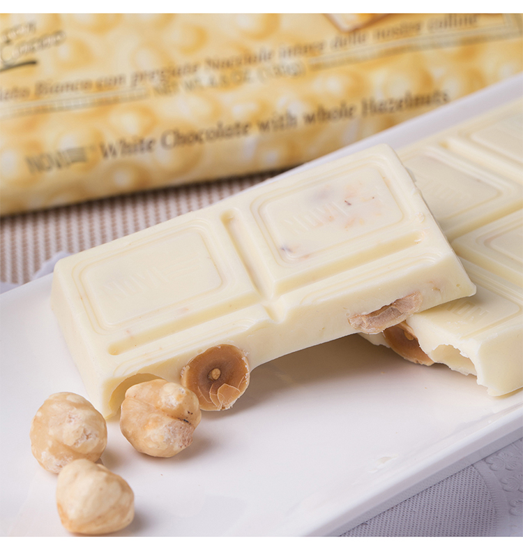 novi诺维整粒榛仁白巧克力130g意大利原装进口排块巧克力