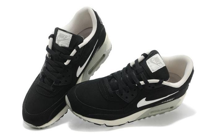 耐克男鞋nike air max90皮面气垫鞋跑步鞋运动鞋(黑灰 39)